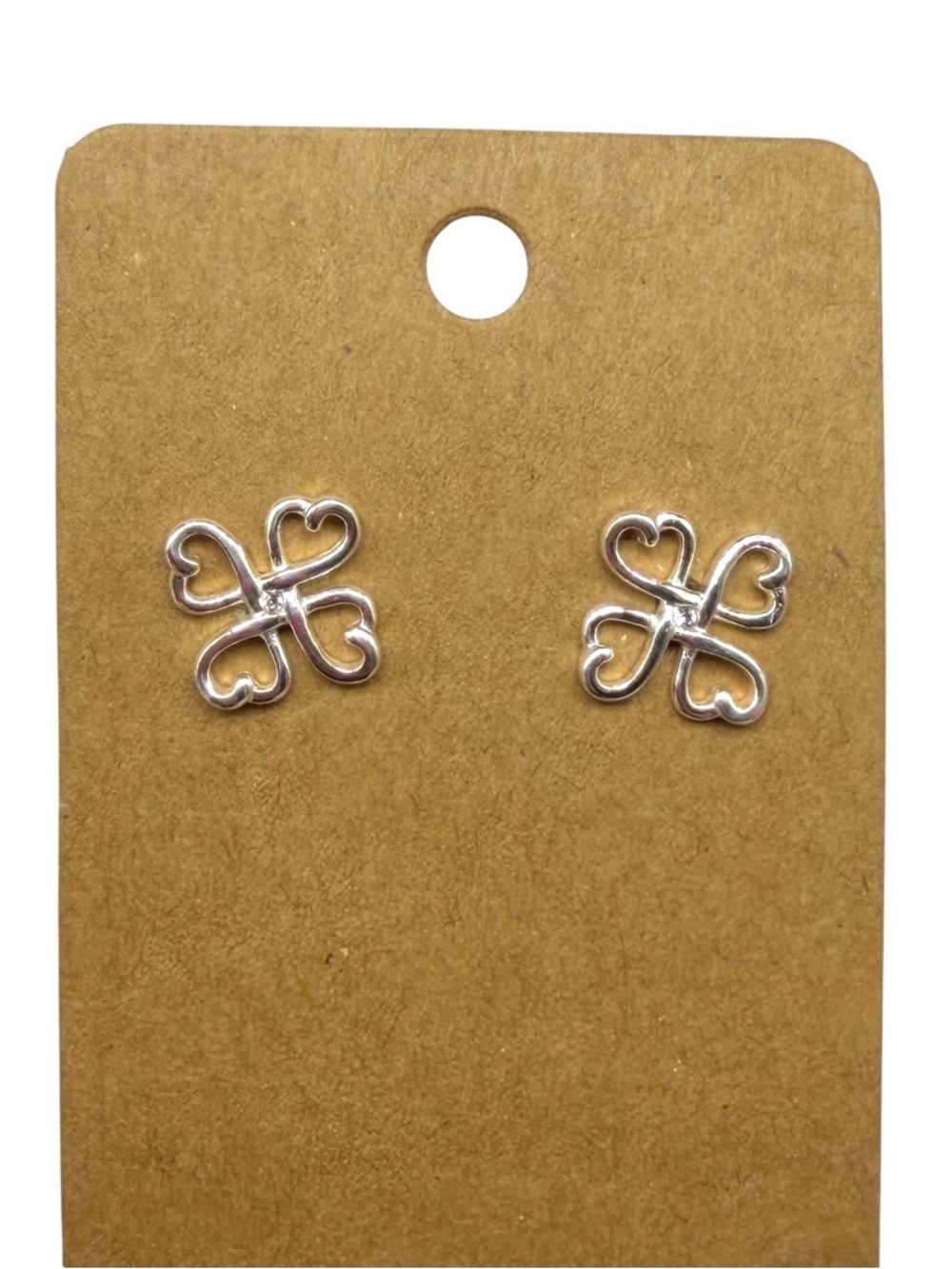 925 Sterling Silver Open Heart Clover Stud Earrings Love Hearts Gift For Her CZ - Picture 1 of 4